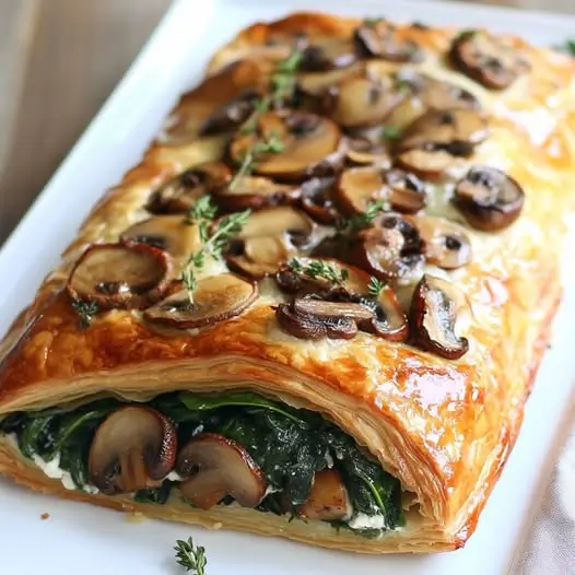 Feuilleté aux champignons et à la crème d'épinards