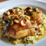 Poulet Rôti au Curry, Miel et Noix de Cajou, Accompagné de Riz de Chou-fleur