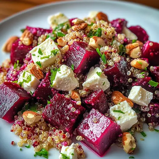 Salade de quinoa, betterave, feta et noix