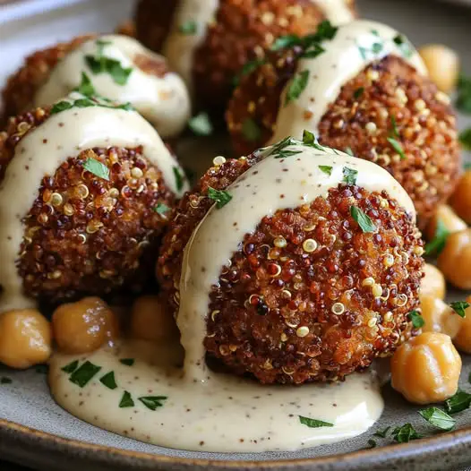 Boulettes de Quinoa et Pois Chiches à la Sauce Tahini et Citron