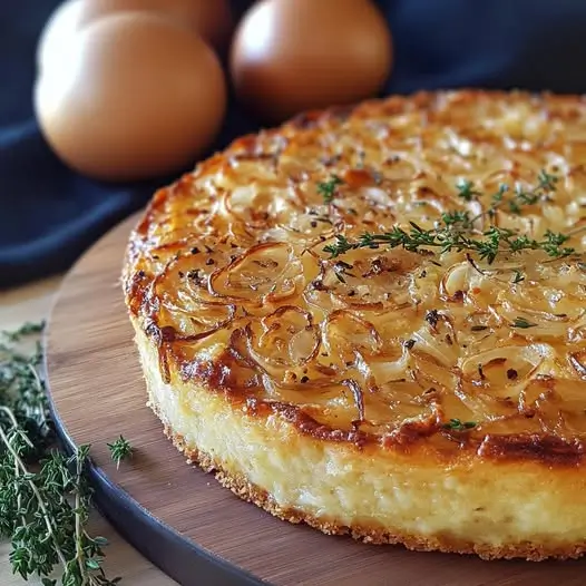 Gâteau aux Oignons Un plat salé original et réconfortant, idéal pour accompagner une salade ou une soupe.