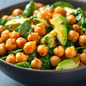 Salade Tiède de Pois Chiches Rôtis, Épinards et Avocat