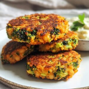 Galettes de Brocoli et Pois Chiches au Paprika, Sauce à l'Avocat et Feta