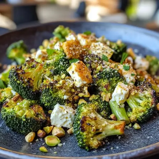 Brócoli asado con limón y jengibre, queso feta a la parrilla y pistachos: ¡un festín verde lleno de sabores!