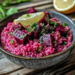 Risotto à la betterave et au quinoa avec du citron