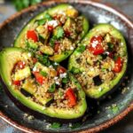 Avocat farci à la salade de quinoa, feta et légumes grillés