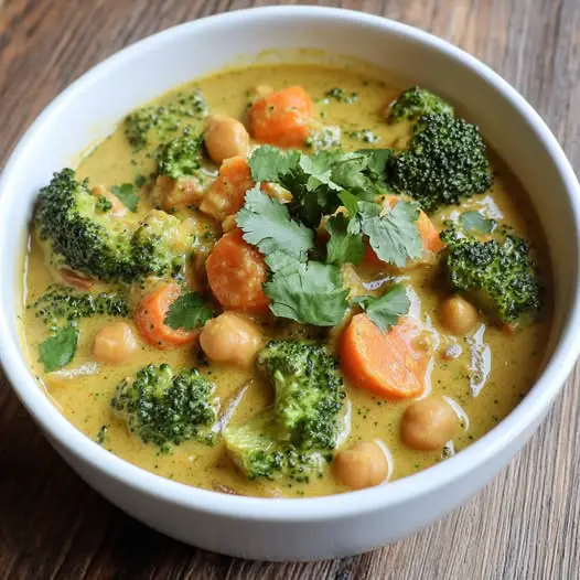 Curry de Brocoli, Carottes et Pois Chiches au Lait de Coco