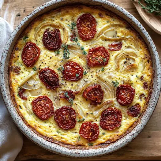 Clafoutis Salé aux Pois-Chiches, Tomates Séchées et Oignons Caramélisés