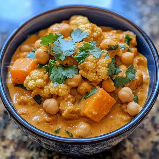 Curry de Patates Douces, Chou-fleur et Pois Chiches au Lait de Coco ...