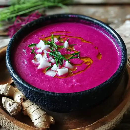 Soupe de betterave au gingembre et lait de coco