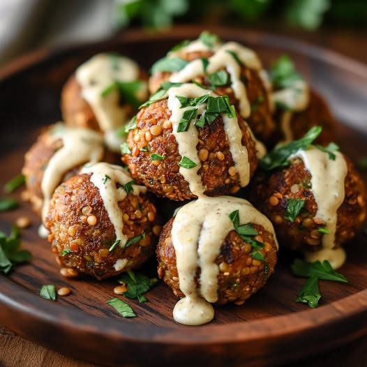 Boulettes de lentilles corail, sauce tahini-citron