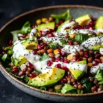 Salade d’Hiver : Lentilles, Avocat, Grenade et Sauce Yaourt-Tahini