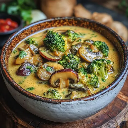 Curry de Brocoli, Champignons et Aubergines au Lait de Coco