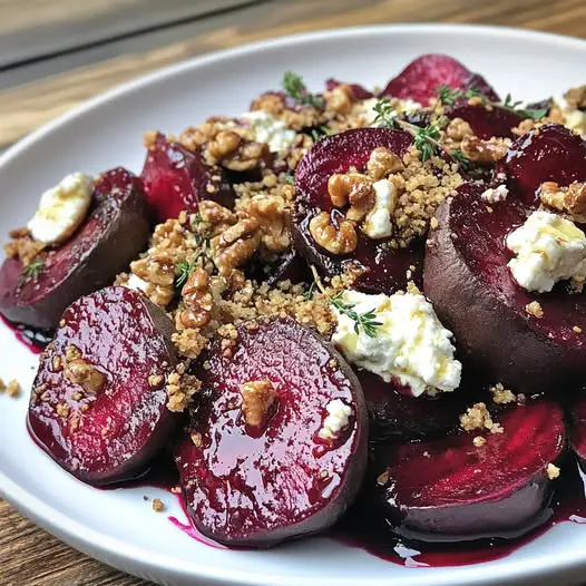 Betteraves Rôties au Balsamique, Crumble Salé aux Noix et Chèvre Frais