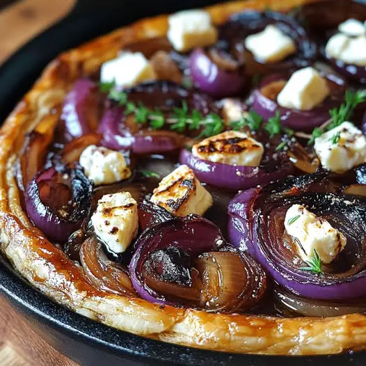 Tarte Tatin Salée aux Oignons Caramélisés, Feta et Thym