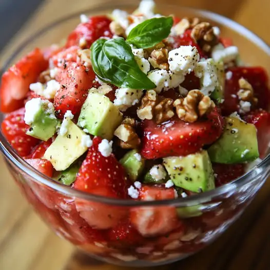 Tartare de Fraises & Avocat au Basilic, Feta et Noix Croquantes