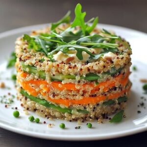Timbal de Quinoa, Espárragos, Zanahoria y Crema de Queso de Hierbas